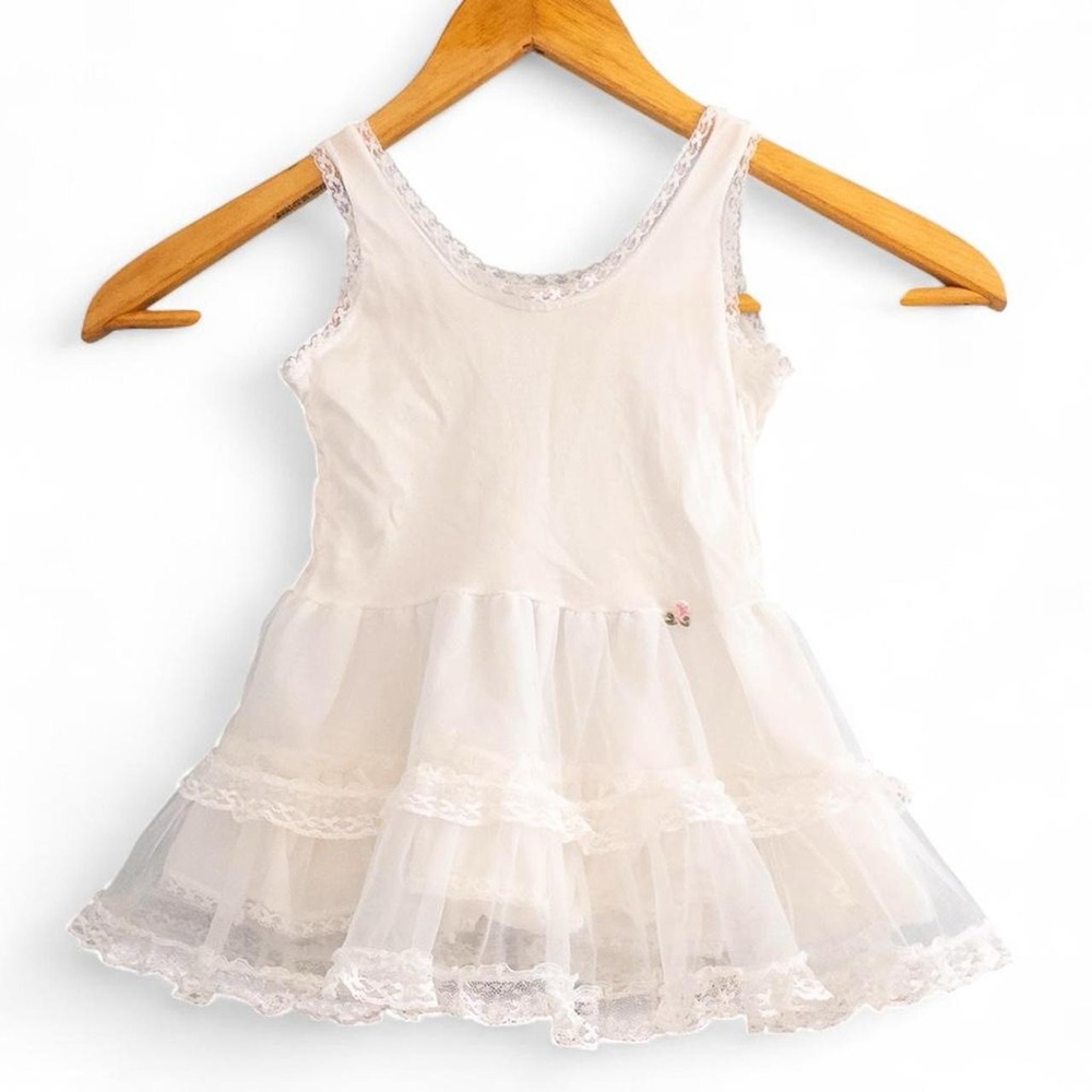 Vintage Baby Slip Dress White Lace Tiered Christening 12M